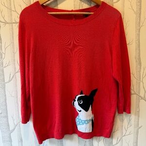 Talbots French Bulldog Red Intarsia Sweater- Size Large
